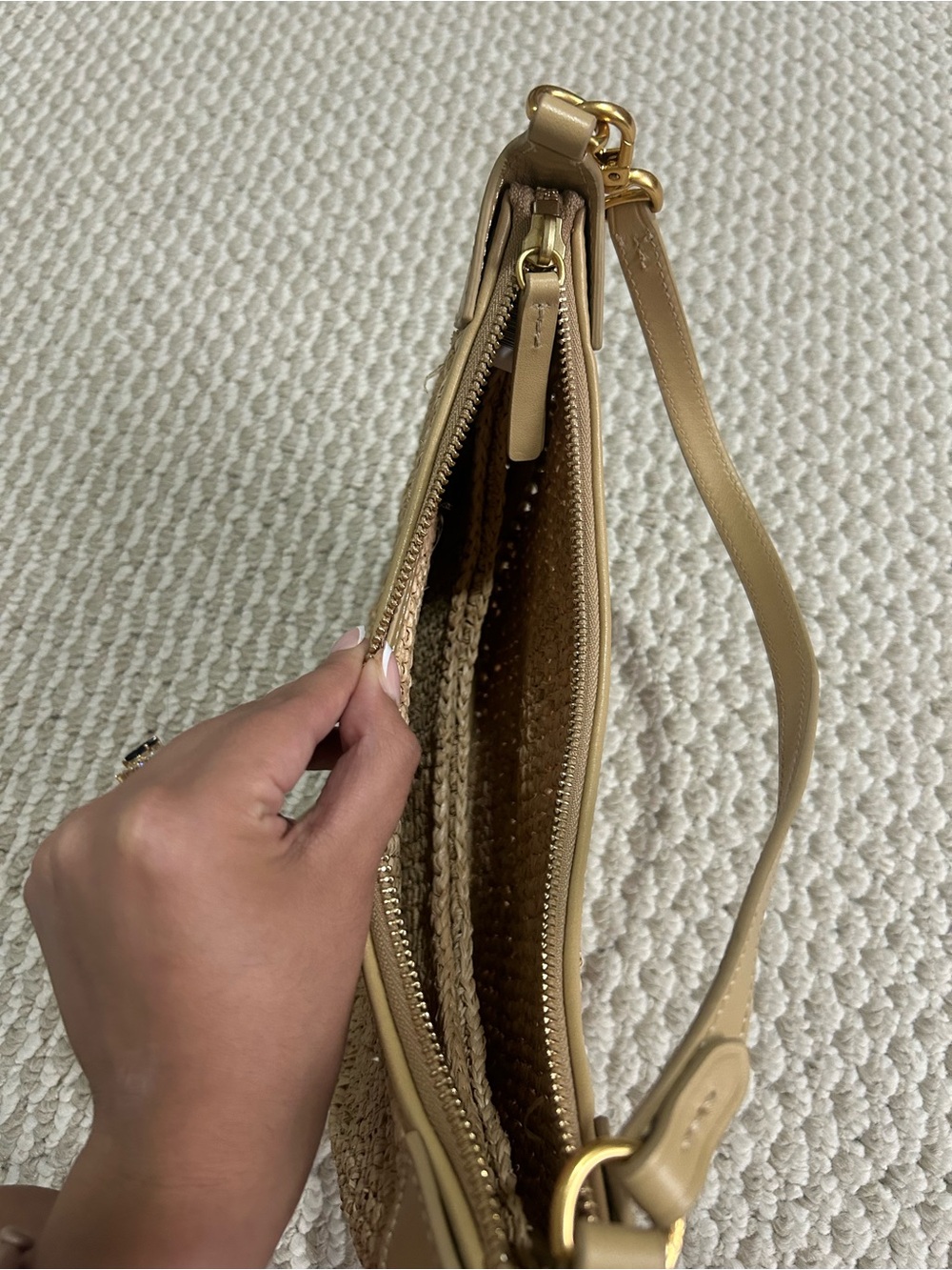 Polo Ralph Lauren Raffia Leather Shoulder Bag Woven Straw Purse One Size - Picture 3 of 3
